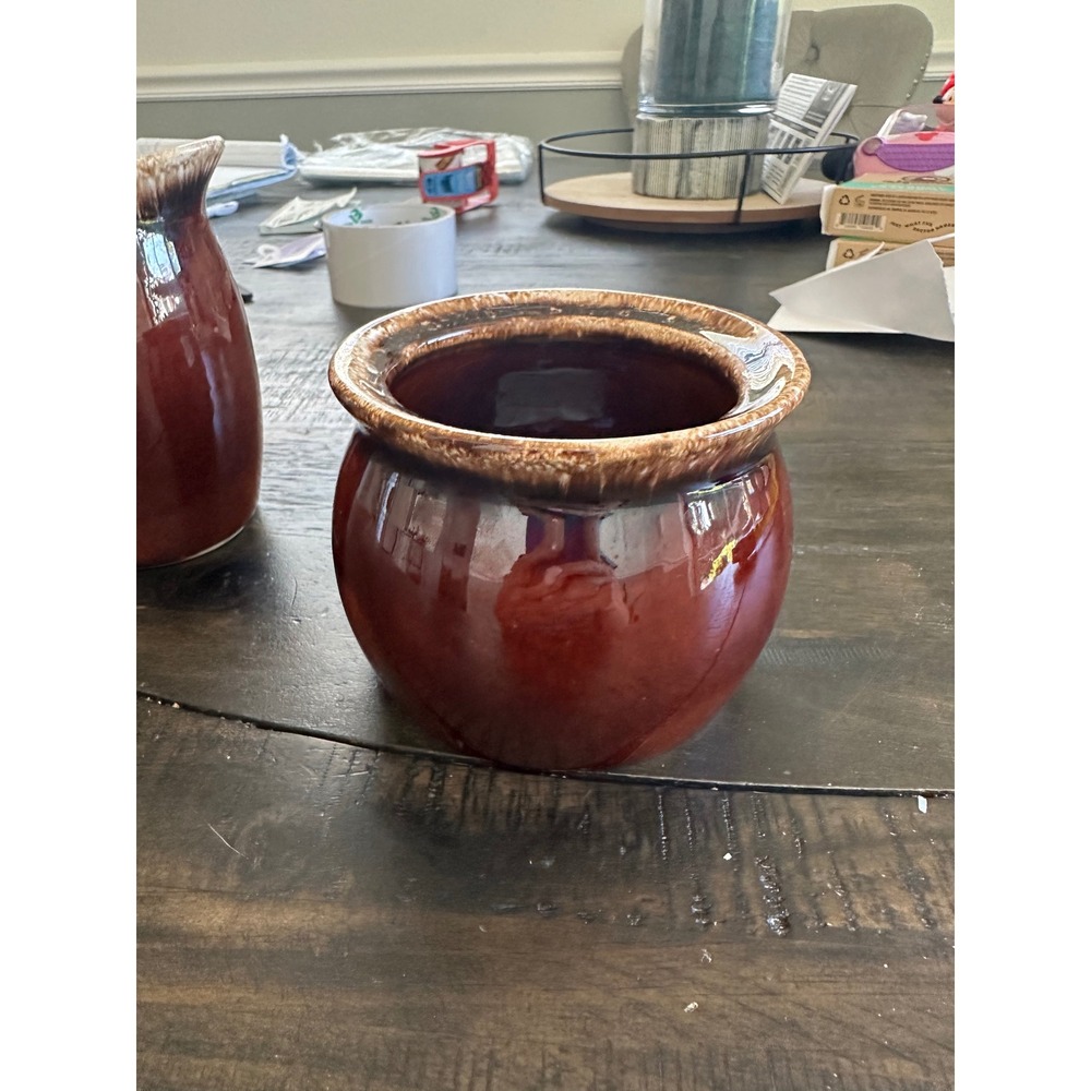 Hull Pottery Mirror Brown Drip Glaze Bean Pot Crock Oven Proof USA Vintage